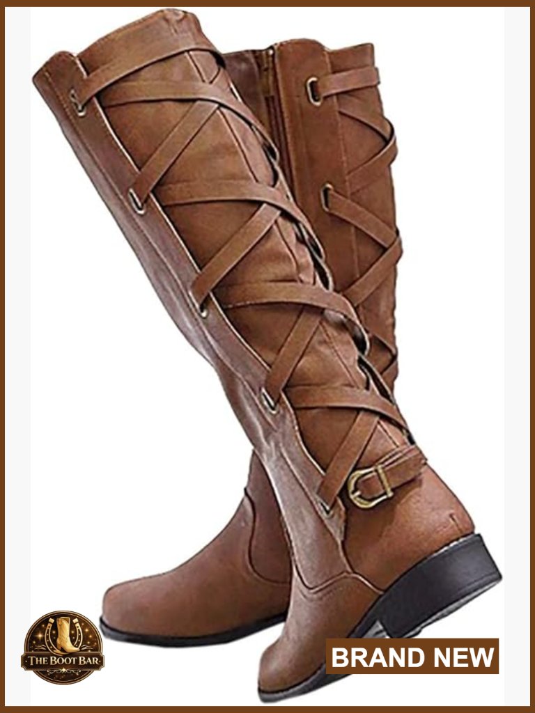 Lace Up Knee High Boots Winter Chunky Low Heel Riding Shoes
